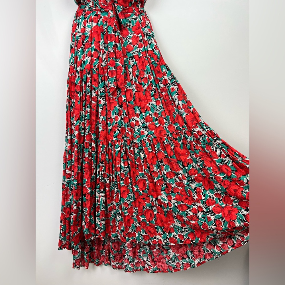 Ebby & I Midi Dress Floral Red Poppy Halter Neck Tie Waist Boho Size S 8 - Picture 9 of 16